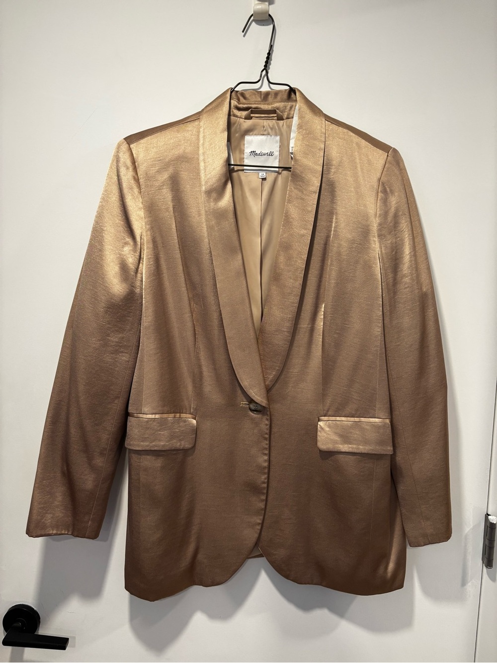 Madewell Metallic Gold Satin Shawl-Lapel Blazer